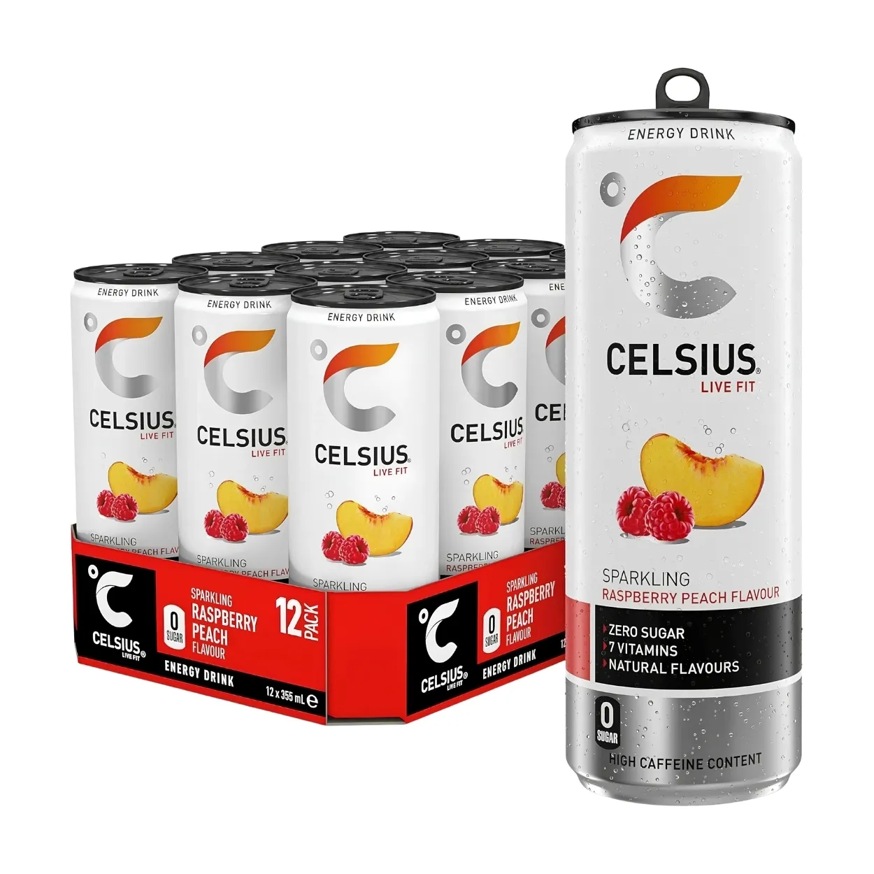 Celsius-Raspberry-Peach-Sugar-Free-Energy-Drink-355ml-Pack-of-12 Celsius Raspberry Peach Sugar Free Energy Drink 355ml – Pack of 12 - Image 1