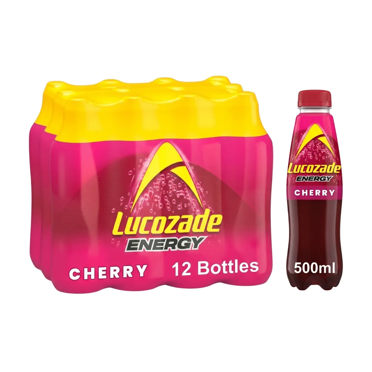 Lucozade-Energy-Cherry-Soft-Drink-500ml-Pack-of-12 Lucozade Energy Cherry Soft Drink 500ml – Pack of 12 - Image 1