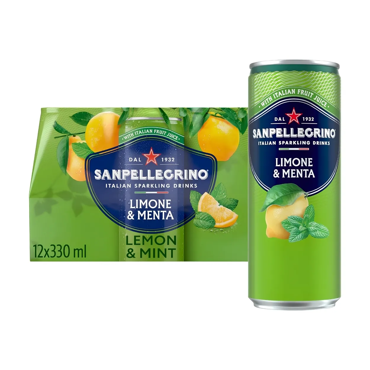 San-Pellegrino-Lemon-Mint-Soft-Drink-330ml-Pack-of-12 San Pellegrino Lemon Mint Soft Drink 330ml – Pack of 12 - Image 1